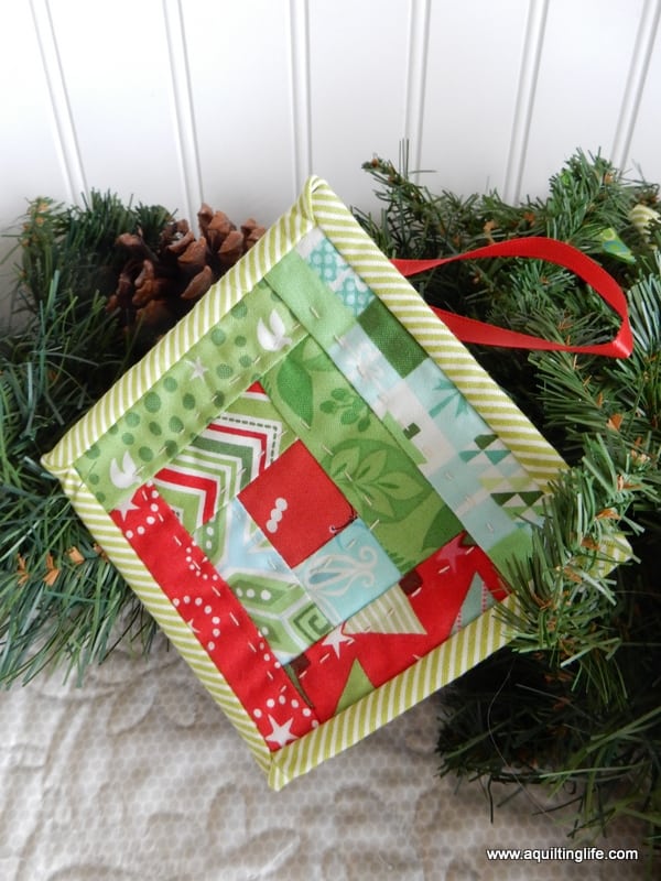 15 Things to Make for Christmas featured by Top US Quilting Blog, A Quilting Life: image of log cabin Christmas ornament