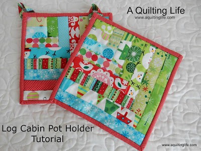 15 Things to Make for Christmas featured by Top US Quilt Blog, A Quilting Life: image of Christmas log cabin pot holders