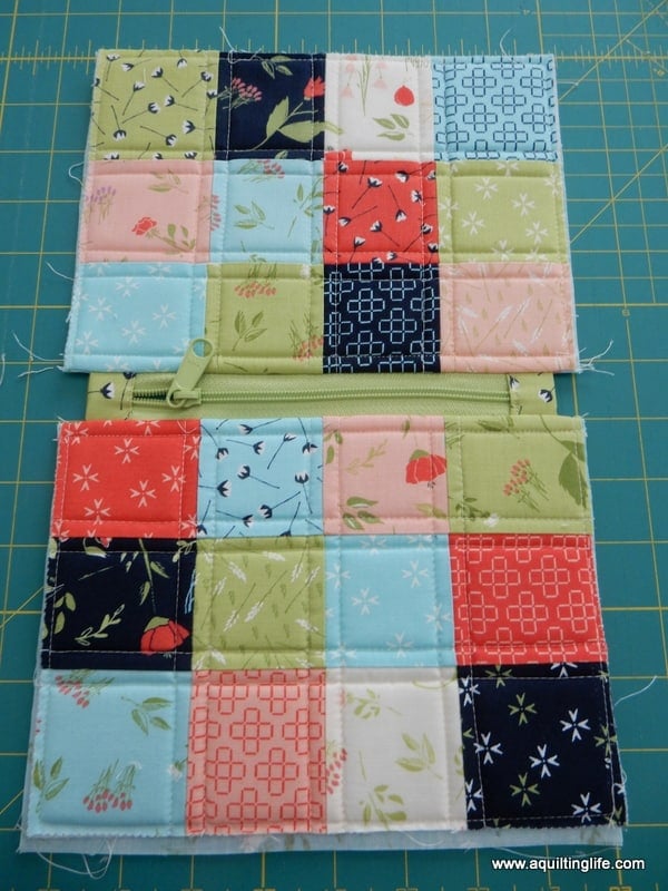Patchwork Bag Tutorial featured by top US quilting blog, A Quilting Life: image of bag front and back assembly