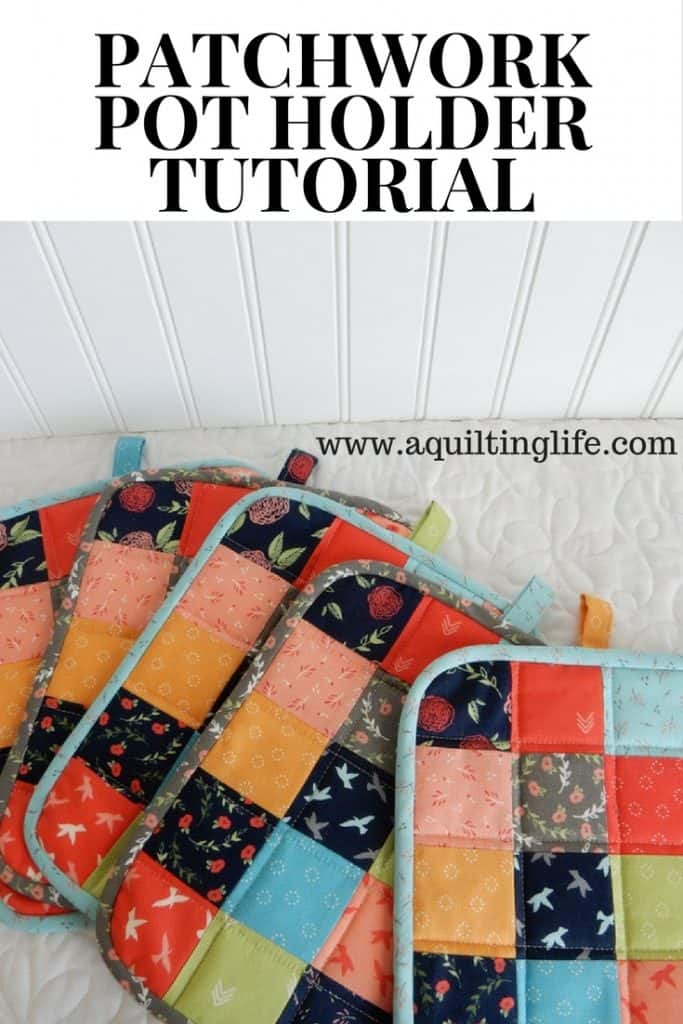 15 mini charm pack projects featured by top US quilting blog, A Quilting Life: patchwork pot holder